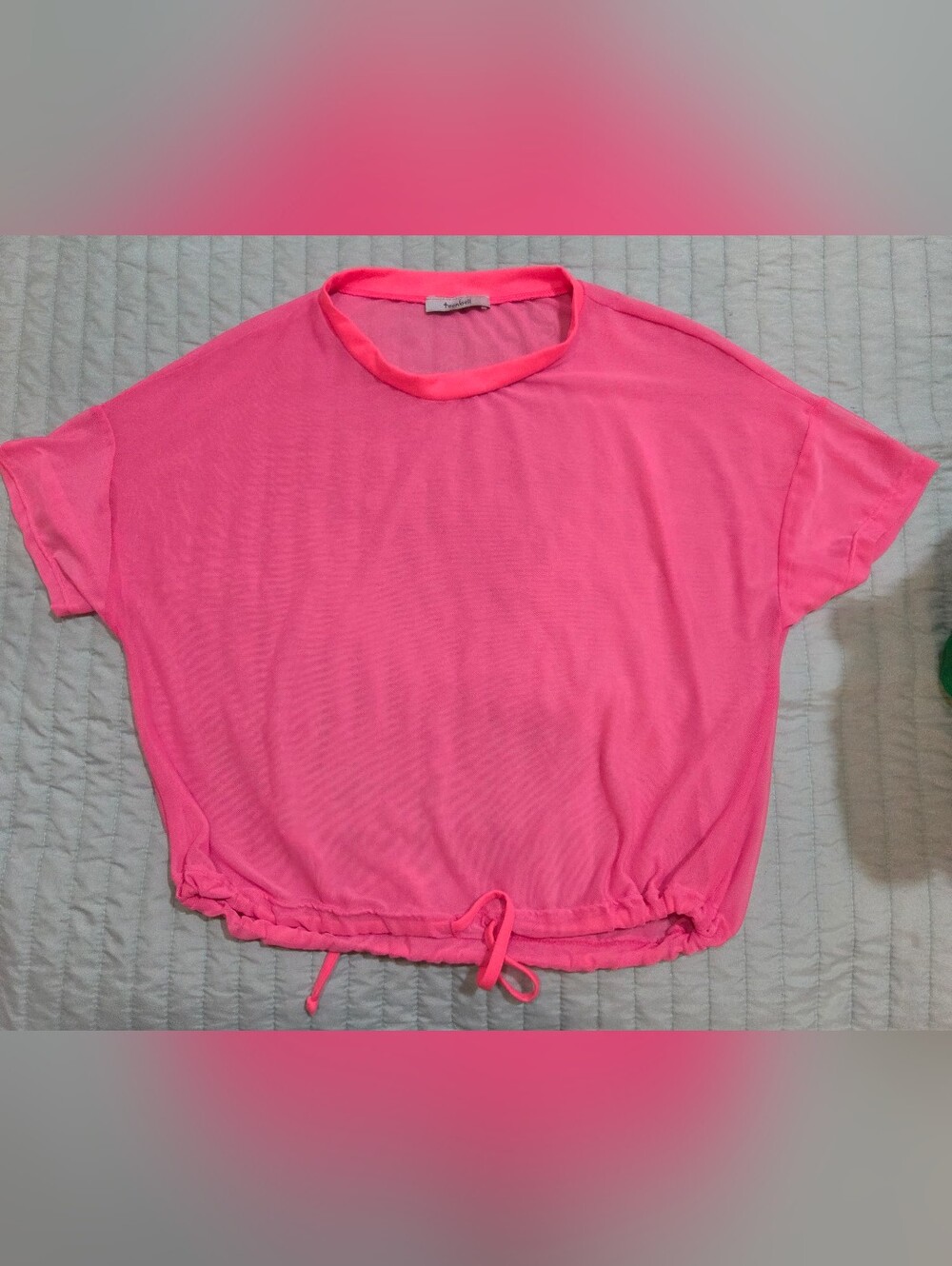 TeenBell Neon Pink Sheer Swim Coverup Crop Top